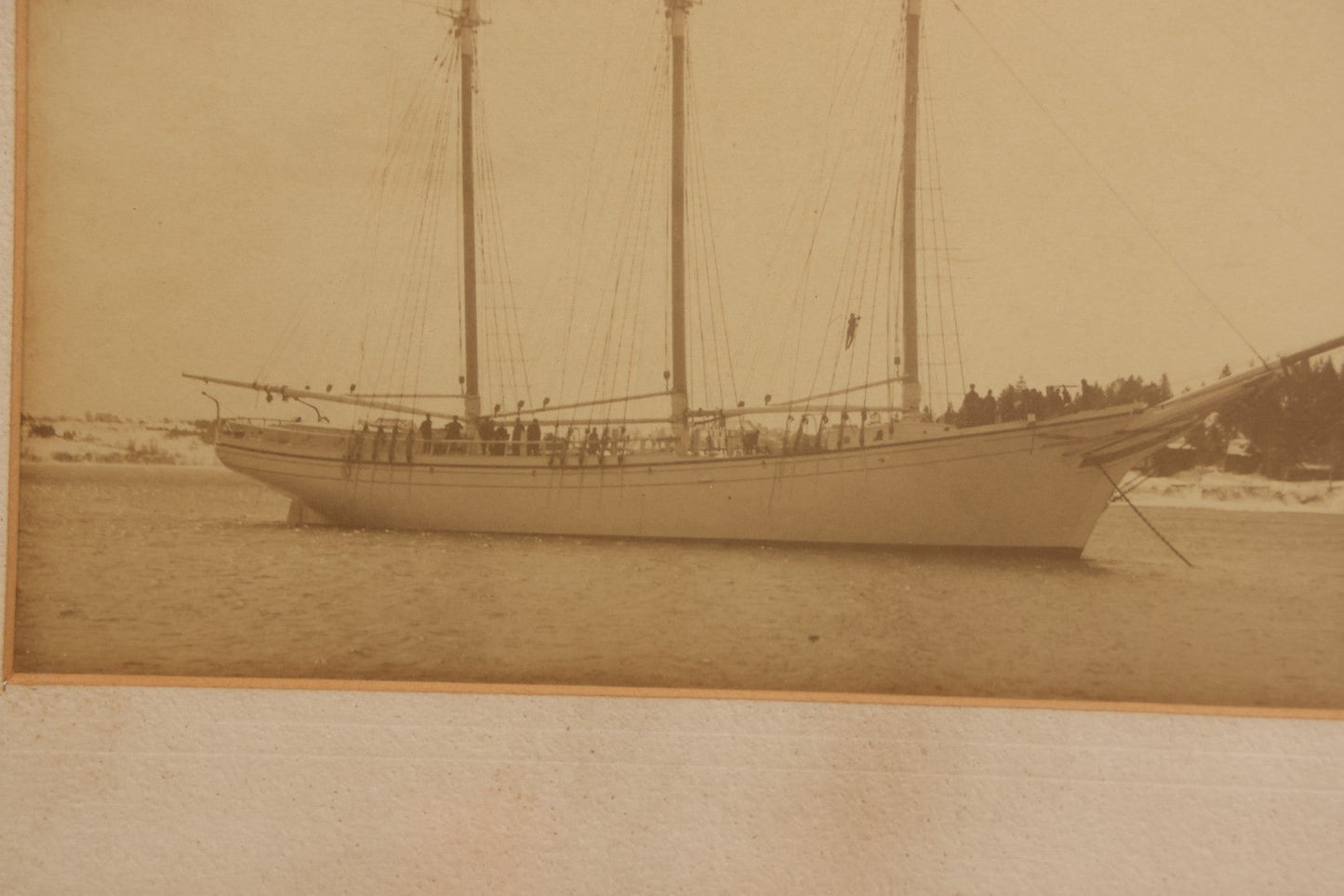 Lot 036 - Antique Framed Photograph Of Schooner Lavinia M. Snow With Crew On Board, Built 1893 Rockland Maine By J. L. Snow & Co., Capt. James F. Hinckley, 14-3/4" x 12-3/4"