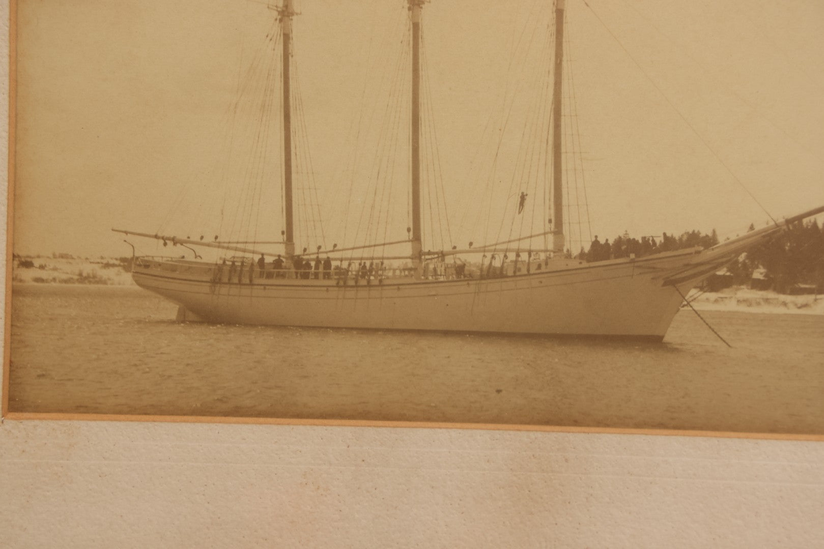 Lot 036 - Antique Framed Photograph Of Schooner Lavinia M. Snow With Crew On Board, Built 1893 Rockland Maine By J. L. Snow & Co., Capt. James F. Hinckley, 14-3/4" x 12-3/4"