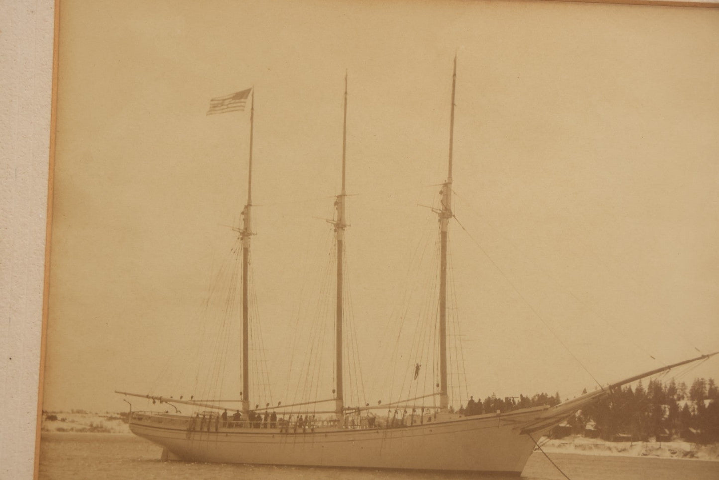 Lot 036 - Antique Framed Photograph Of Schooner Lavinia M. Snow With Crew On Board, Built 1893 Rockland Maine By J. L. Snow & Co., Capt. James F. Hinckley, 14-3/4" x 12-3/4"