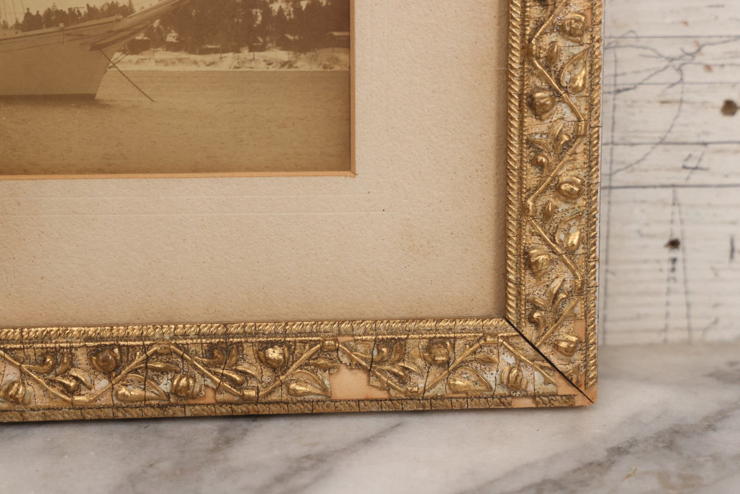 Lot 036 - Antique Framed Photograph Of Schooner Lavinia M. Snow With Crew On Board, Built 1893 Rockland Maine By J. L. Snow & Co., Capt. James F. Hinckley, 14-3/4" x 12-3/4"