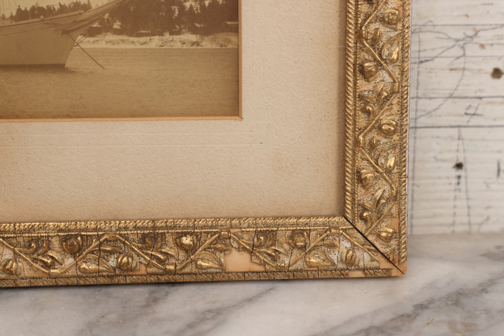 Lot 036 - Antique Framed Photograph Of Schooner Lavinia M. Snow With Crew On Board, Built 1893 Rockland Maine By J. L. Snow & Co., Capt. James F. Hinckley, 14-3/4" x 12-3/4"