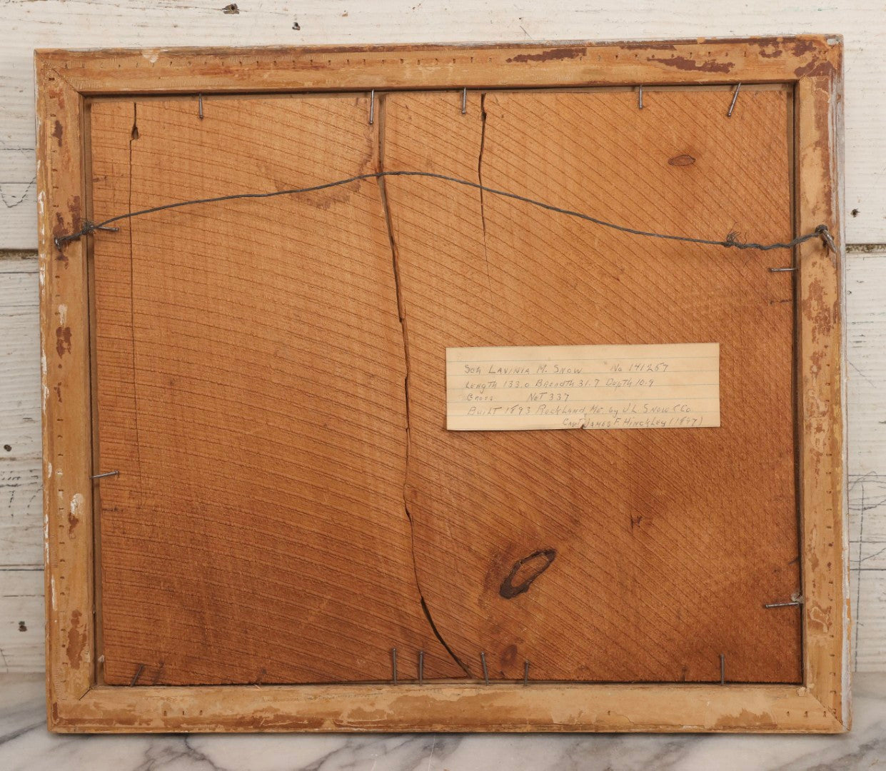 Lot 036 - Antique Framed Photograph Of Schooner Lavinia M. Snow With Crew On Board, Built 1893 Rockland Maine By J. L. Snow & Co., Capt. James F. Hinckley, 14-3/4" x 12-3/4"