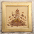 Lot 037 - Antique Dried Seaweed And Flower Assemblage Art In Gold Painted Wood Frame, Dated 1860 With Monogram Signature, 13-1/2" x 13-3/8"