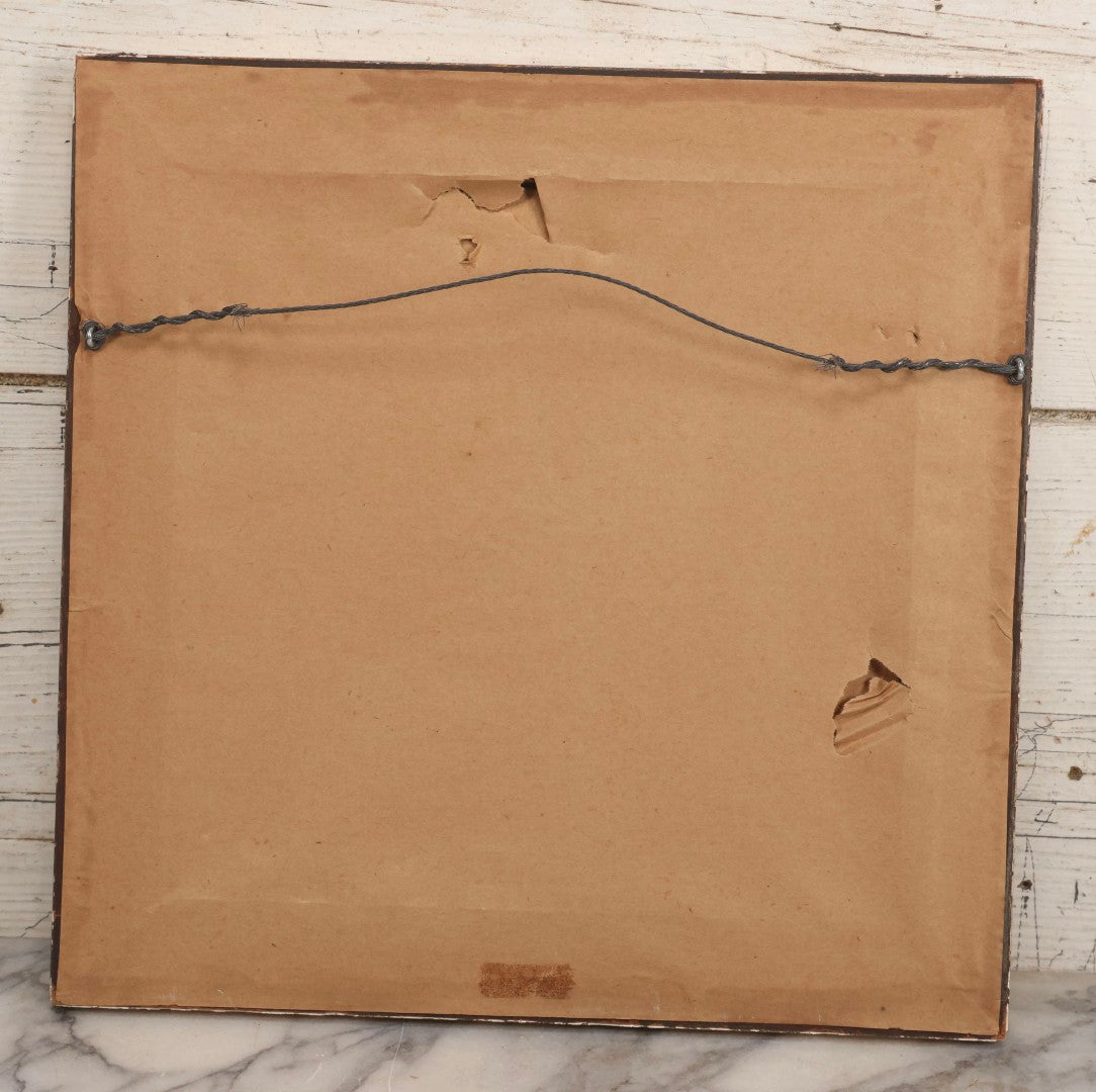 Lot 037 - Antique Dried Seaweed And Flower Assemblage Art In Gold Painted Wood Frame, Dated 1860 With Monogram Signature, 13-1/2" x 13-3/8"