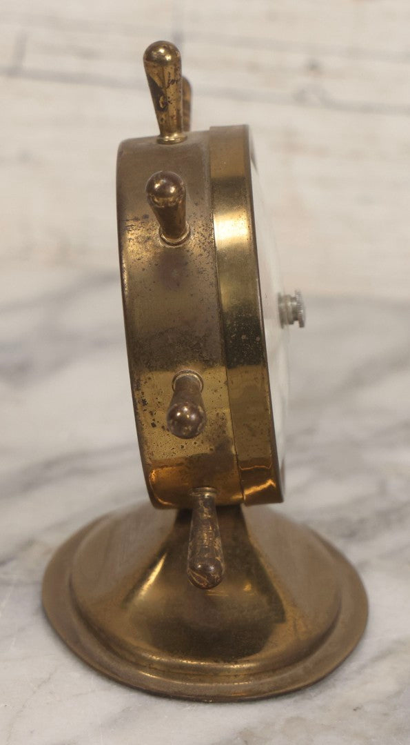 Lot 039 - Vintage Nautical Advertising Barometer For Trade Sign Hangers With Brass Ship's Wheel And “We Hang To Live” Slogan, Hartford, Connecticut, 4-3/4" H