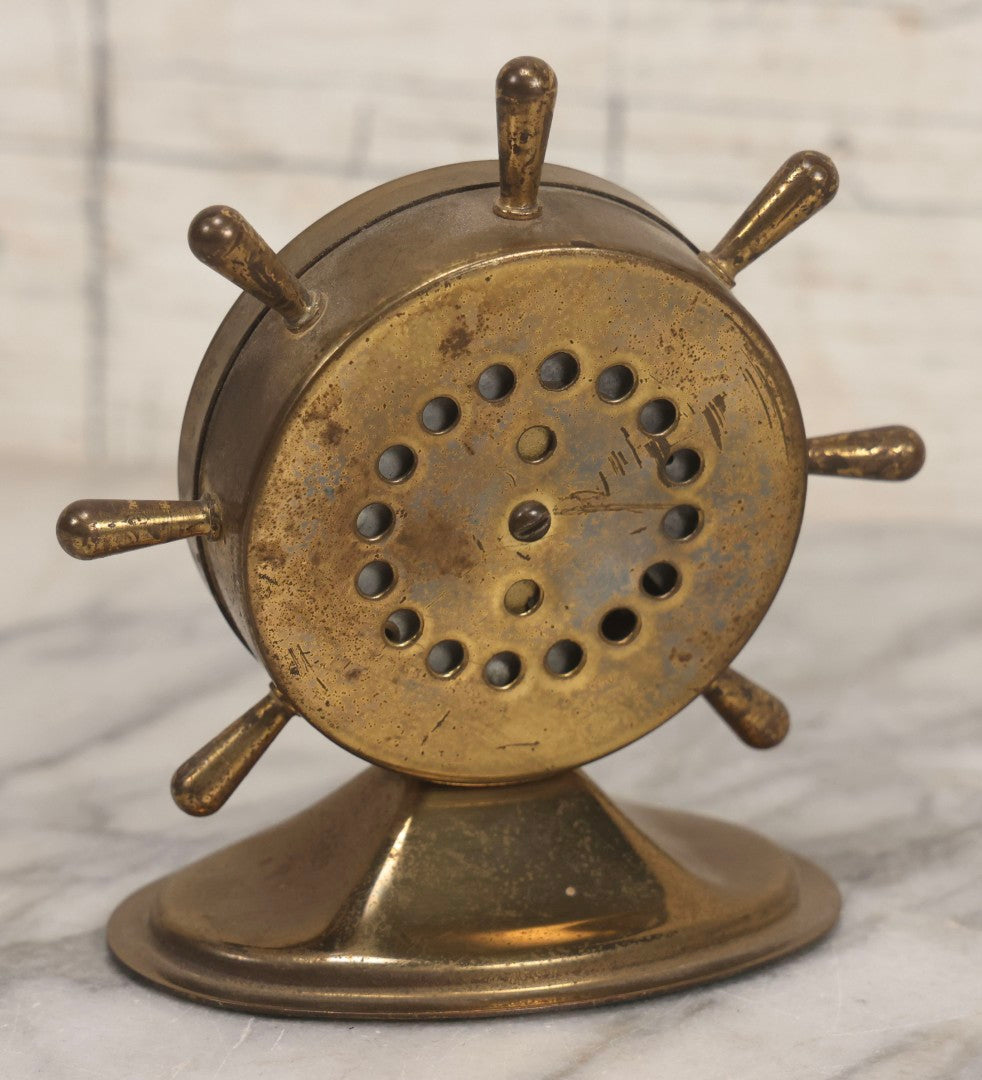 Lot 039 - Vintage Nautical Advertising Barometer For Trade Sign Hangers With Brass Ship's Wheel And “We Hang To Live” Slogan, Hartford, Connecticut, 4-3/4" H