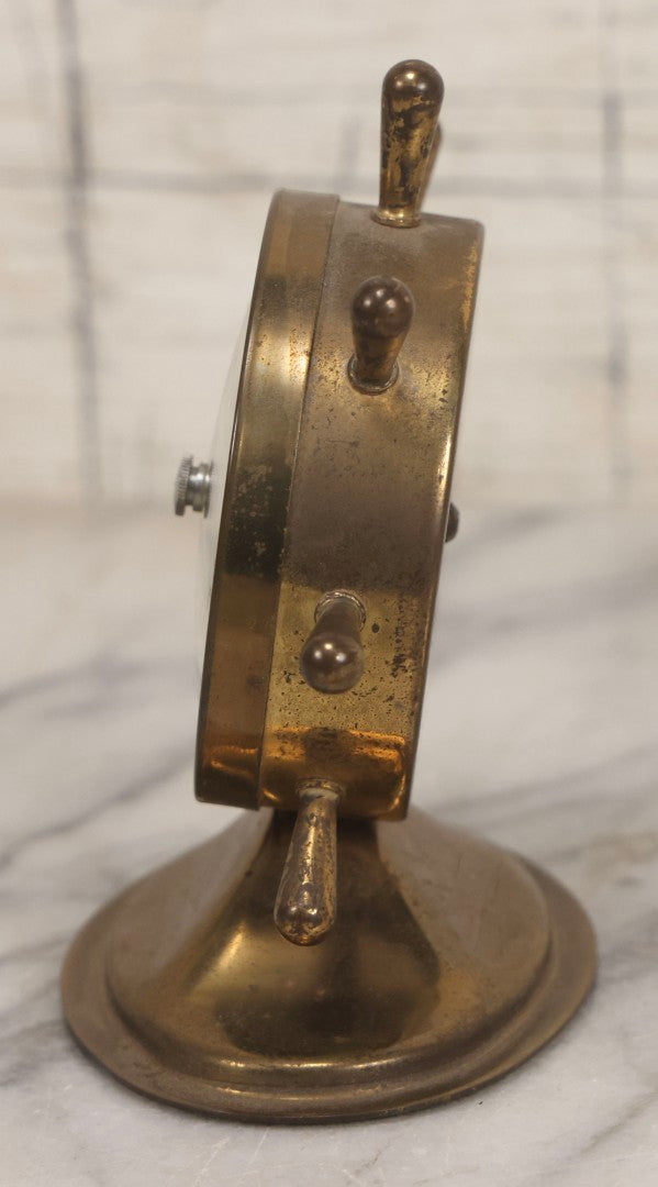 Lot 039 - Vintage Nautical Advertising Barometer For Trade Sign Hangers With Brass Ship's Wheel And “We Hang To Live” Slogan, Hartford, Connecticut, 4-3/4" H