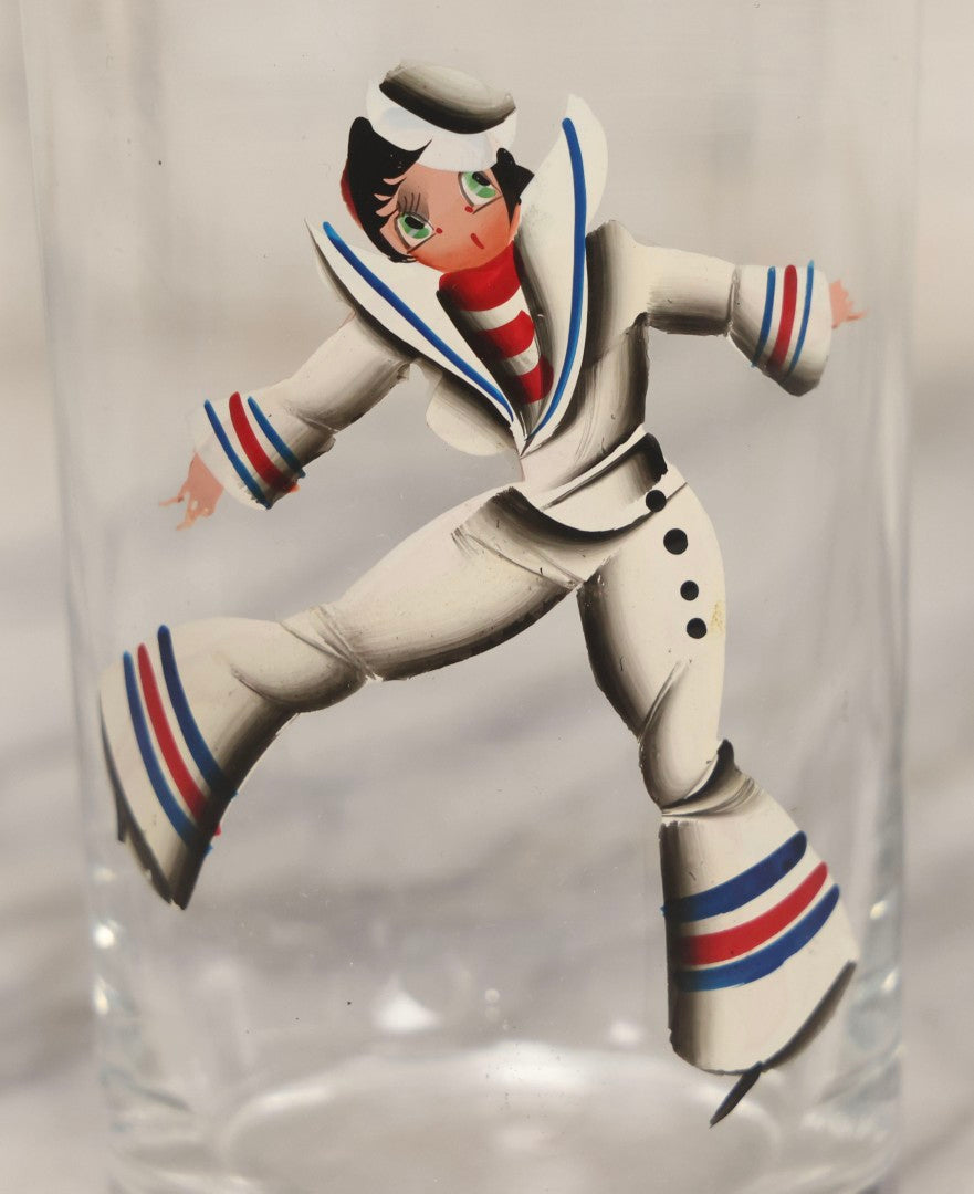 Lot 040 - Vintage Hand Painted Novelty Glass Cup With Betty Boop Sailor Motif And Nude Reverse View, Circa 1940s 5-1/4" H