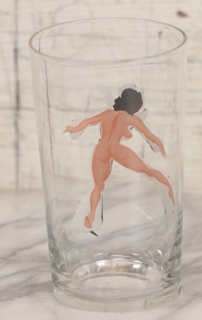Lot 040 - Vintage Hand Painted Novelty Glass Cup With Betty Boop Sailor Motif And Nude Reverse View, Circa 1940s 5-1/4" H
