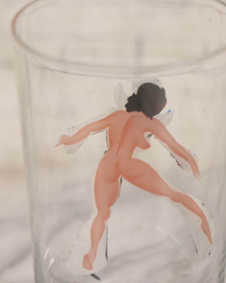 Lot 040 - Vintage Hand Painted Novelty Glass Cup With Betty Boop Sailor Motif And Nude Reverse View, Circa 1940s 5-1/4" H