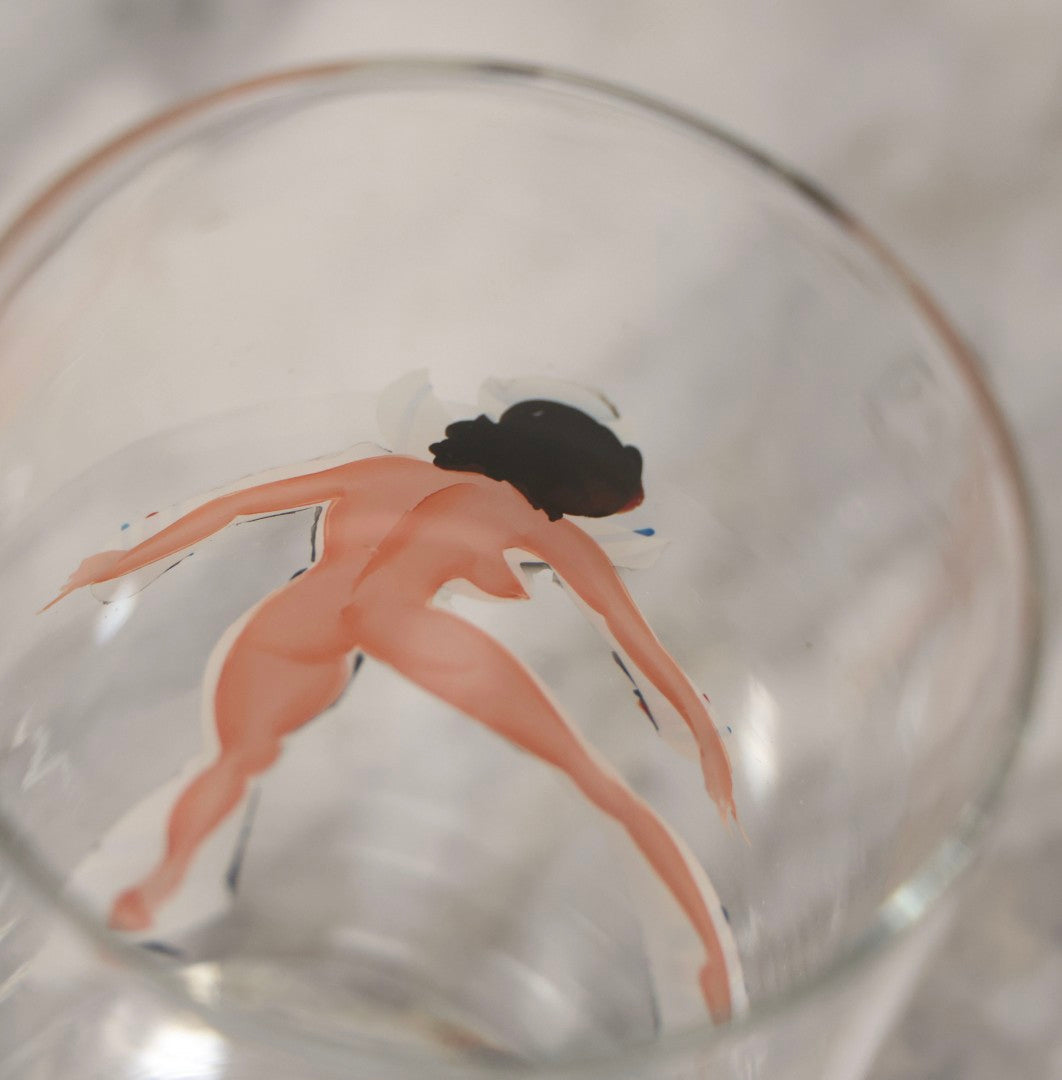 Lot 040 - Vintage Hand Painted Novelty Glass Cup With Betty Boop Sailor Motif And Nude Reverse View, Circa 1940s 5-1/4" H