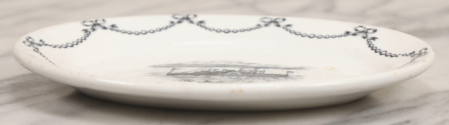 Lot 042 - Pair Of Antique English Transferware  Pottery Pieces With Hudson River Sidewheel Steamship “The Hudson Lunch,” Manufactured By John Maddock & Sons Ltd.