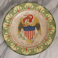Lot 043 - Antique Hand Colored Transferware Pottery Patriotic Plate By Frank Beardmore & Co., Fenton, "National Emblems" Line With Bald Eagle, Patriotic Shield, And "E Pluribus Unum" Banner, 10" Diameter