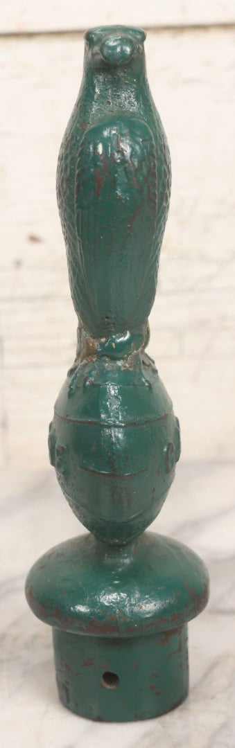 Lot 044 - Antique Cast Iron Eagle Fence Post Finial With Green Paint, J. I. Case Threshing Machine Co. Advertising, Early 20th Century, 9-7/8" H