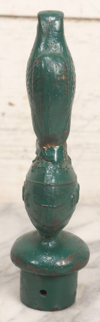 Lot 044 - Antique Cast Iron Eagle Fence Post Finial With Green Paint, J. I. Case Threshing Machine Co. Advertising, Early 20th Century, 9-7/8" H
