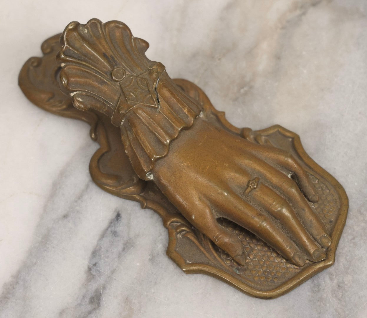 Lot 046 - Antique Victorian Pressed Brass Hand Paper Clip By J&B Ratcliffe, Patentees, Birmingham, England, 5-3/8" L