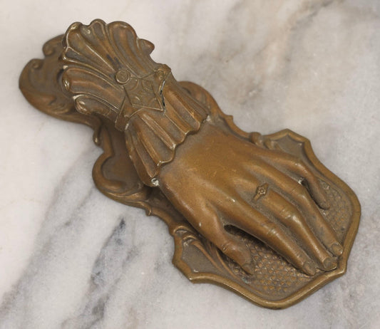 Lot 046 - Antique Victorian Pressed Brass Hand Paper Clip By J&B Ratcliffe, Patentees, Birmingham, England, 5-3/8" L