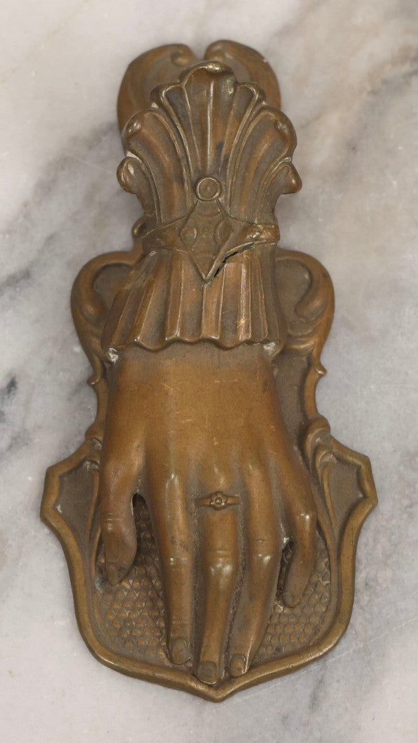 Lot 046 - Antique Victorian Pressed Brass Hand Paper Clip By J&B Ratcliffe, Patentees, Birmingham, England, 5-3/8" L