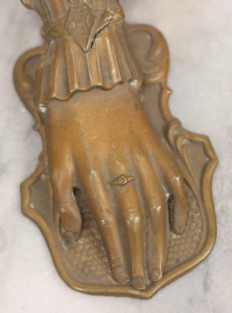 Lot 046 - Antique Victorian Pressed Brass Hand Paper Clip By J&B Ratcliffe, Patentees, Birmingham, England, 5-3/8" L