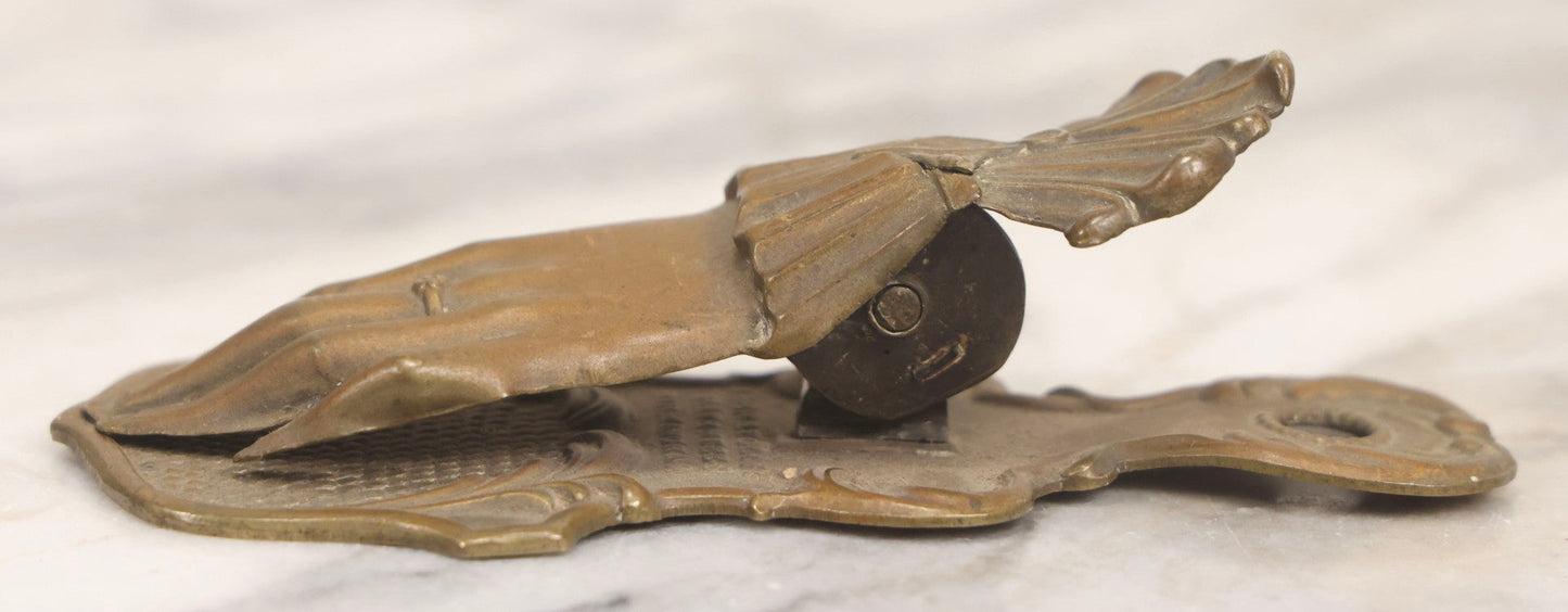 Lot 046 - Antique Victorian Pressed Brass Hand Paper Clip By J&B Ratcliffe, Patentees, Birmingham, England, 5-3/8" L