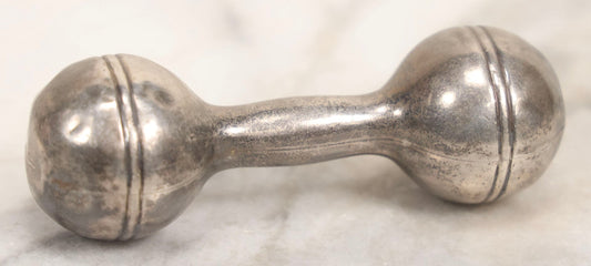 Lot 048 - Vintage Sterling Silver Barbell-Style Baby Rattle, Hallmarked And Marked “Sterling," 3-1/4" L