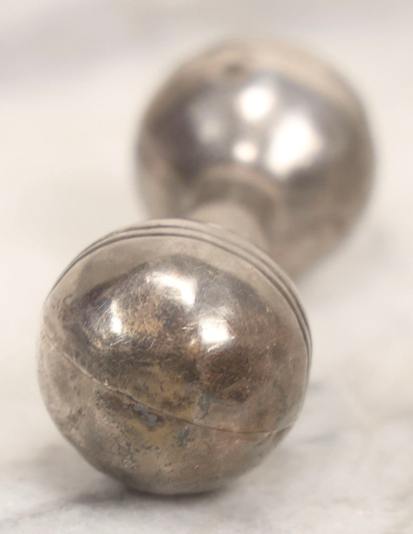Lot 048 - Vintage Sterling Silver Barbell-Style Baby Rattle, Hallmarked And Marked “Sterling," 3-1/4" L