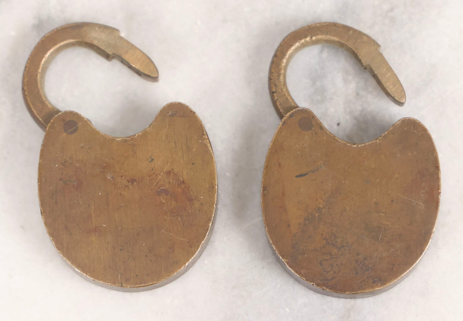Lot 049 - Pair Of Vintage Miniature Brass Padlocks By Ritchie & Son, Newark, New Jersey, With One Working Key