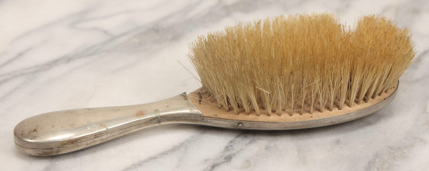 Lot 053 - Antique Art Deco Metal Clad Dresser Brush With Stylized Radiating Oval Motif, 9" L