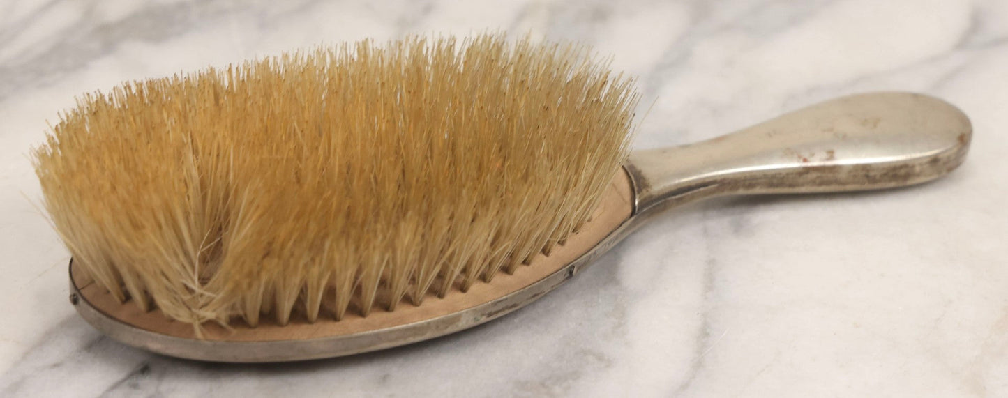 Lot 053 - Antique Art Deco Metal Clad Dresser Brush With Stylized Radiating Oval Motif, 9" L