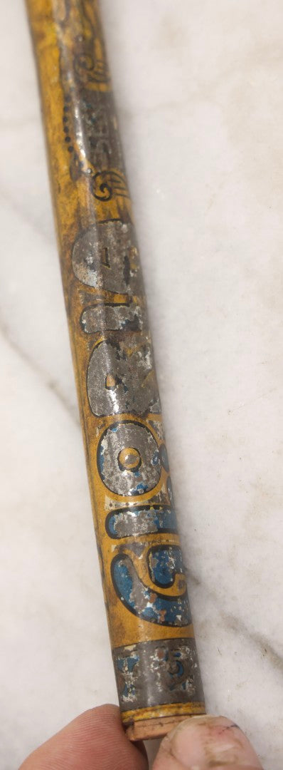 Lot 054 - Antique Gloria Brand Highly Tempered Steel Knitting Pins In Original Tin Lithograph Tube With Woman's Face Motif, Made In Germany, 9-3/4" L