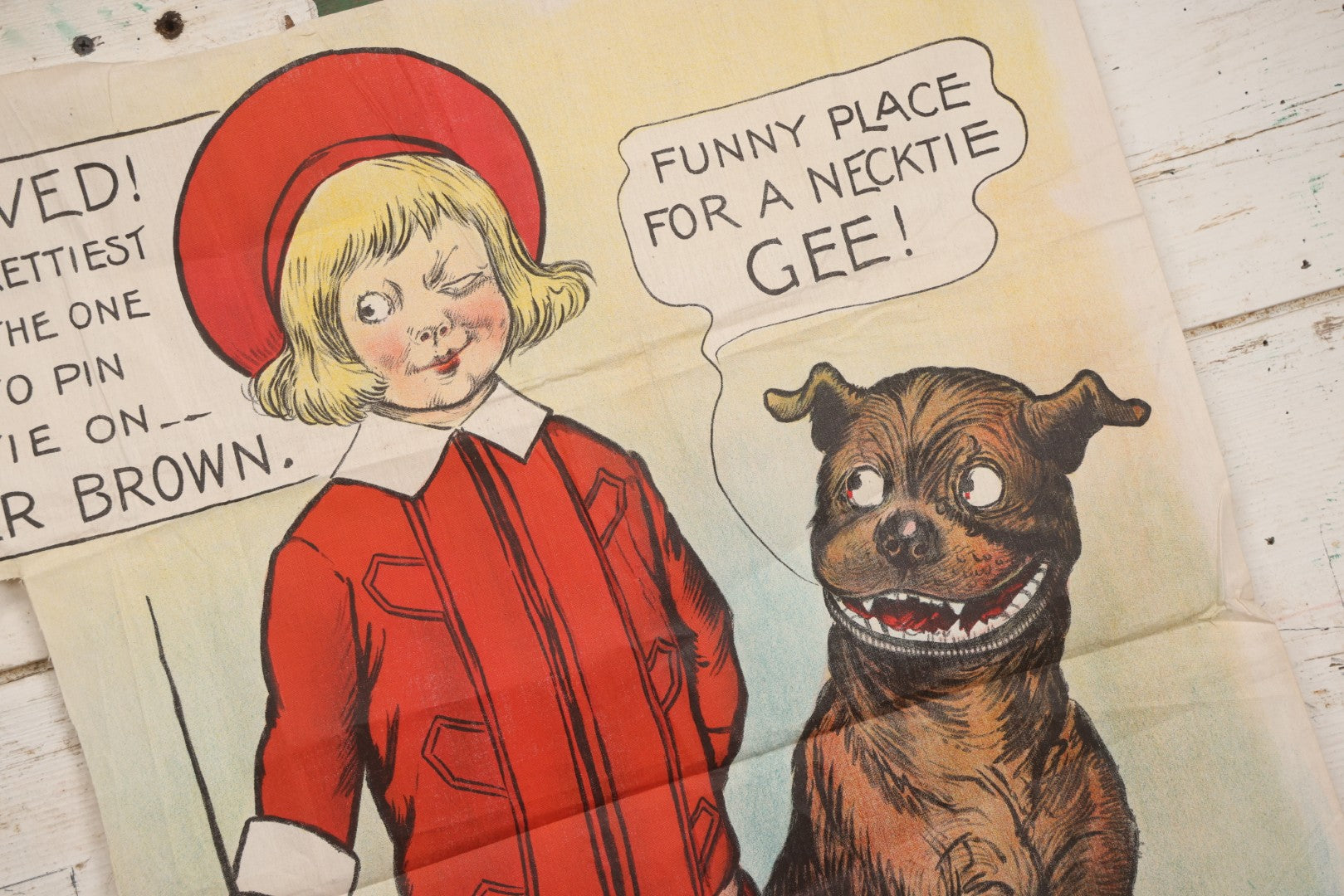 Lot 056 - Antique Linen Buster Brown Necktie Party Game By R. F. Outcault With Ten Bowties, Buster Brown Shoes Advertising