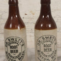 Lot 059 - Pair Of Antique Stoneware Soda Bottles For Dr. Swett's Original Root Beer, Boston, Massachusetts, 8 Fluid Ounces, 7-3/4" H Each
