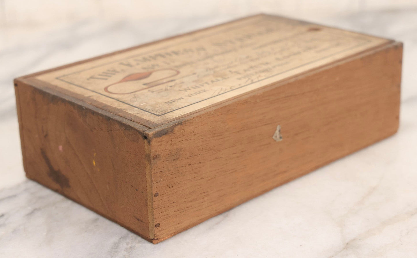 Lot 062 - Antique Wooden Slide-Top Box For The Empress Syringe No. 1 By Whitall Tatum Company With Paper Label, Stamped Germany
