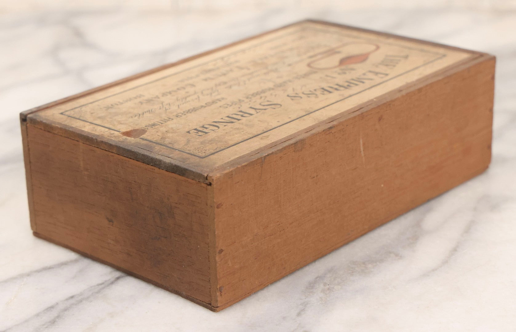 Lot 062 - Antique Wooden Slide-Top Box For The Empress Syringe No. 1 By Whitall Tatum Company With Paper Label, Stamped Germany