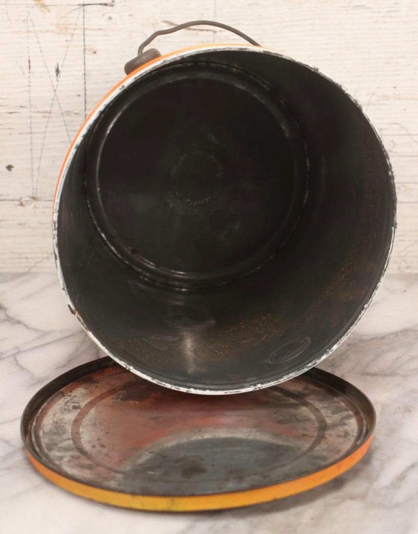 Lot 064 - Vintage Tin Lithograph Halloween Can Bucket With Ghosts, Skeleton, Witch, Jack-O-Lantern, And Haunted House, Copyright General Can Co. Inc., 1982, Montebello, California, 8-3/8" H