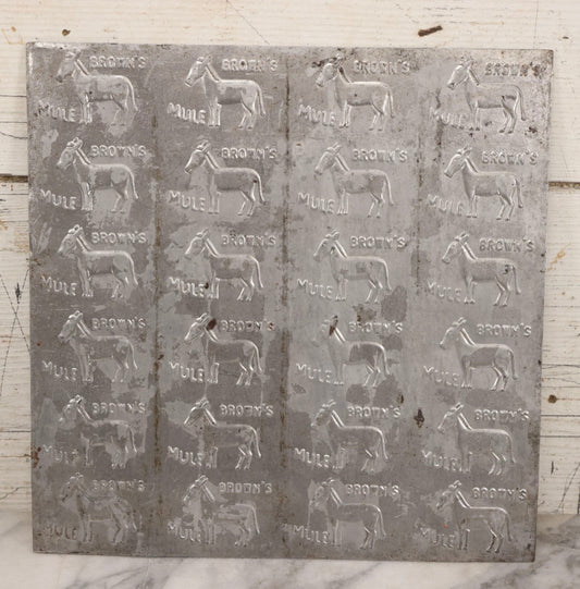 Lot 066 - Antique Tin Square Printing Plate With Repeating “Brown's Mule” Advertising And Mule Graphic