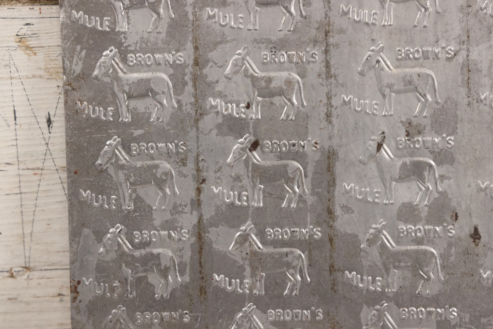 Lot 066 - Antique Tin Square Printing Plate With Repeating “Brown's Mule” Advertising And Mule Graphic