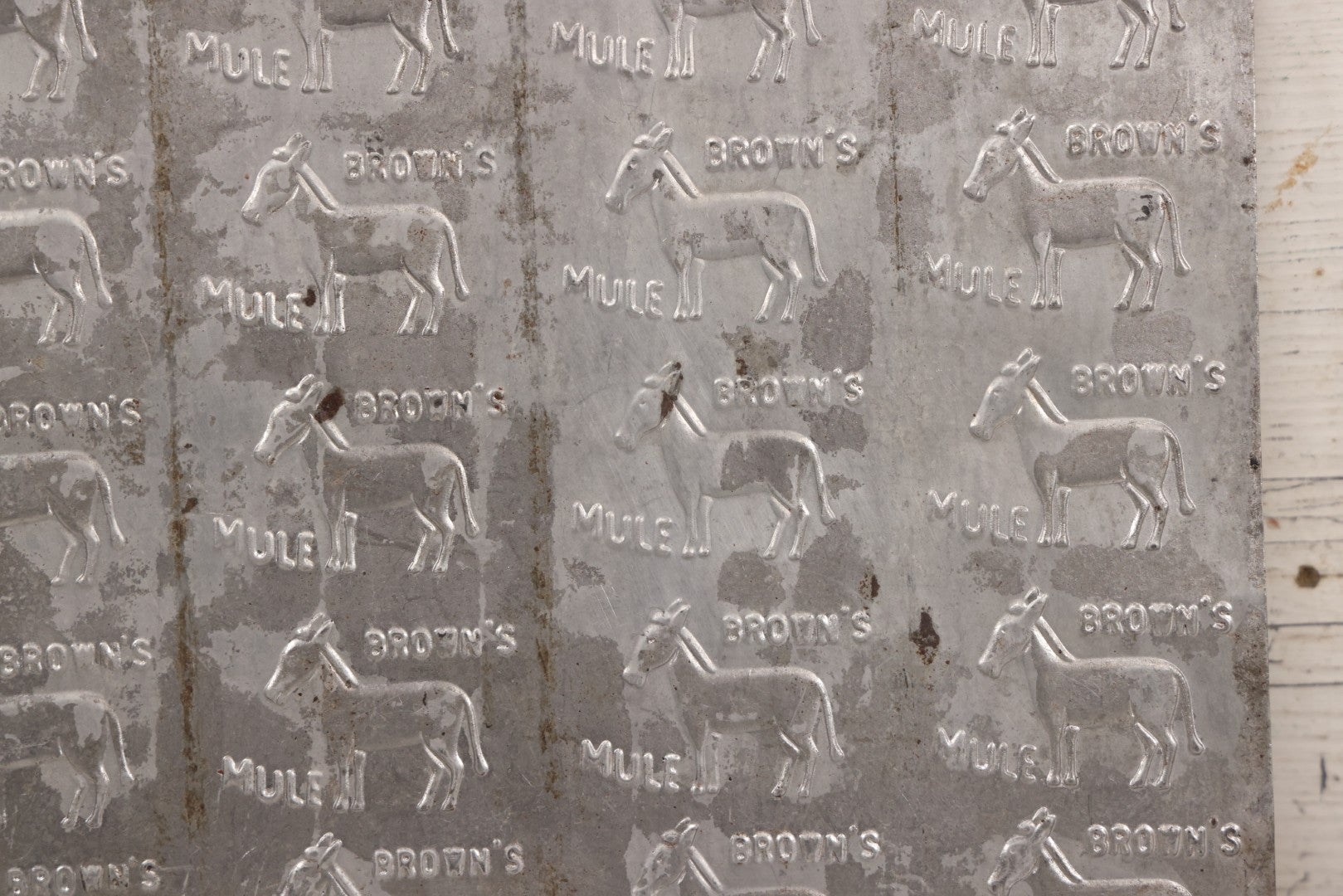 Lot 066 - Antique Tin Square Printing Plate With Repeating “Brown's Mule” Advertising And Mule Graphic