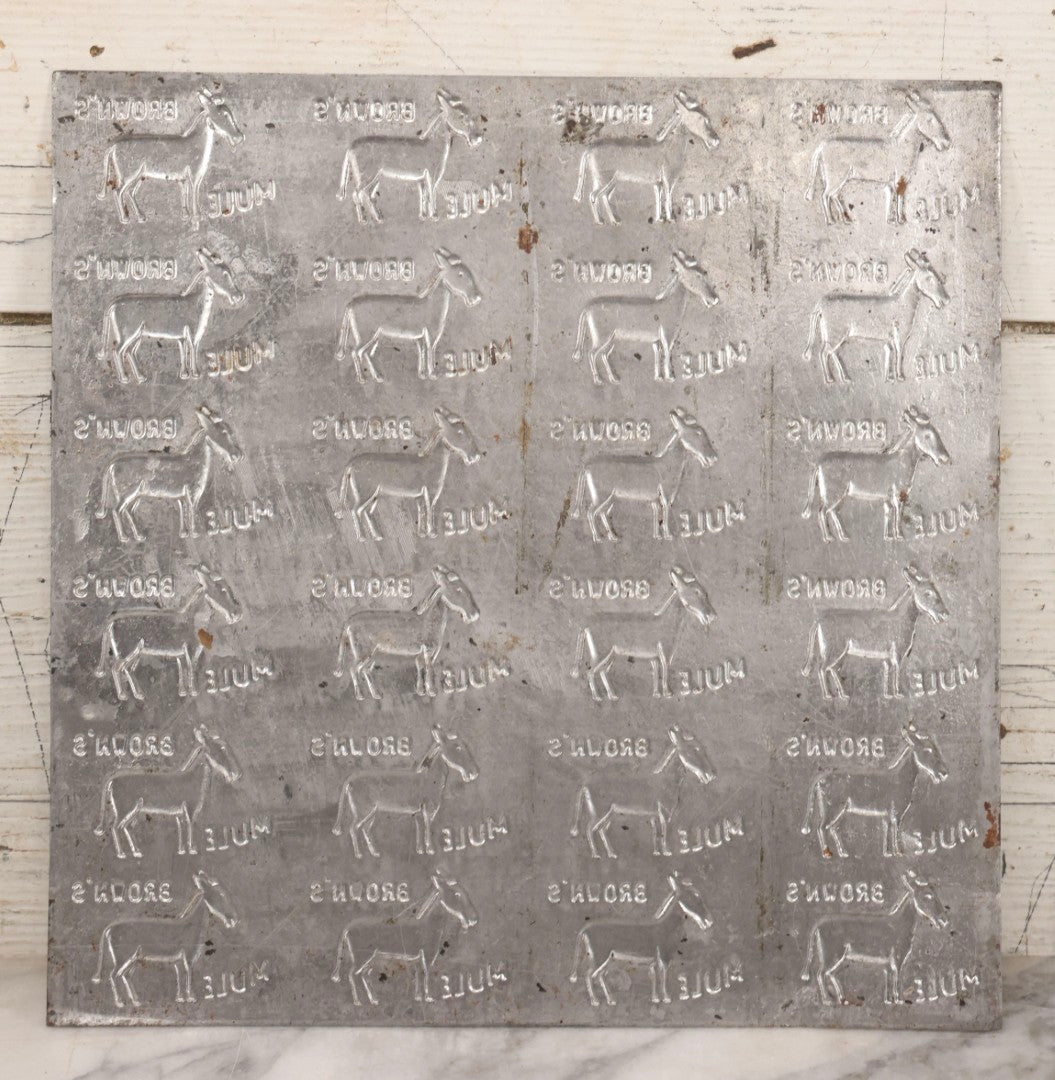 Lot 066 - Antique Tin Square Printing Plate With Repeating “Brown's Mule” Advertising And Mule Graphic