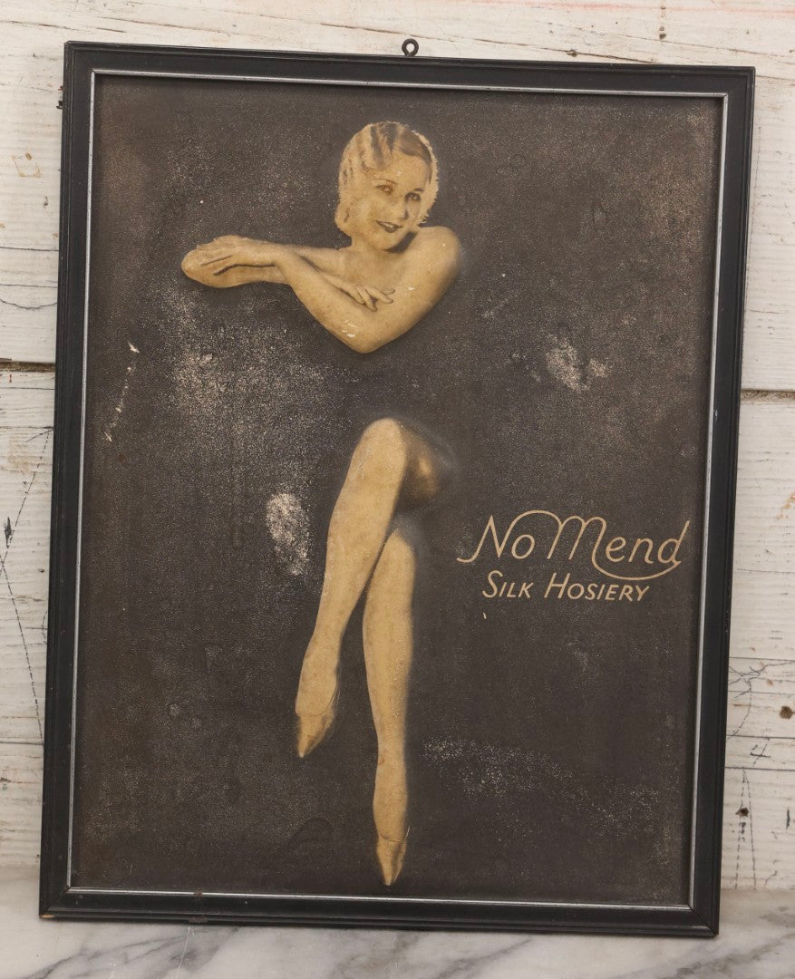 Lot 067 - Antique Framed "Dimensional Advertising" 3D Artwork By Sculpto Photo Studio For “No Mend Silk Hosiery," In Frame, 11" x 14"