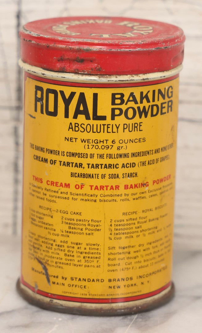 Lot 068 - Pair Of Vintage Advertising Pieces, Including 1938 Royal Baking Powder Tin And Shell Bristle Brush