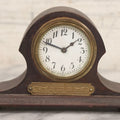 Lot 069 - Antique New Haven Clock Co. Tambour Mantel Clock Awarded For Excellence In Window Trimming, October 1921, The Scholl Mfg. Co., Untested, 3-1/2" H