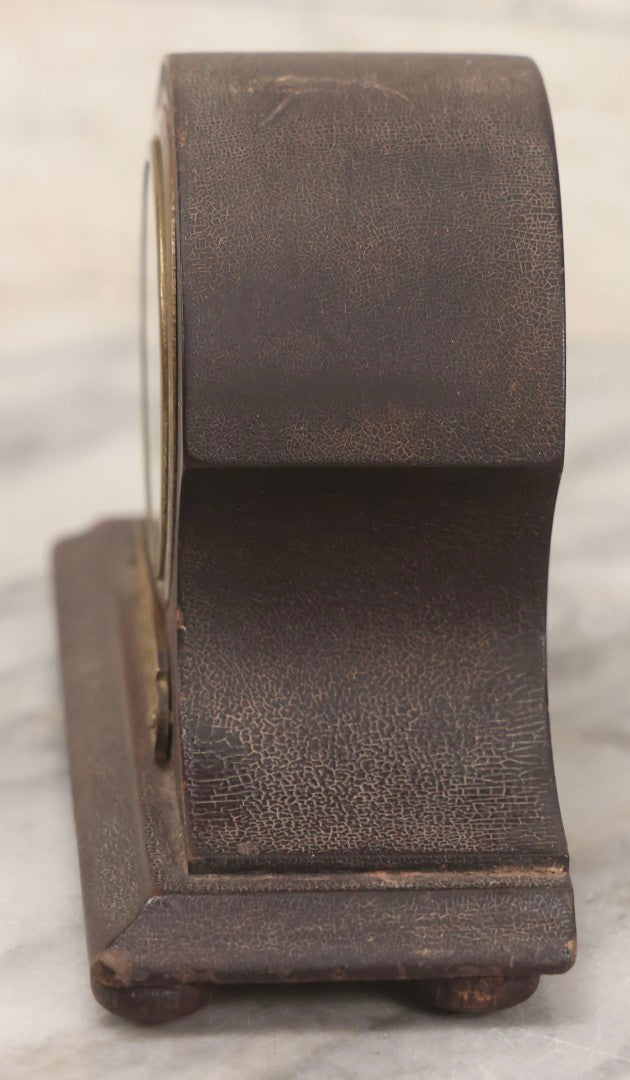 Lot 069 - Antique New Haven Clock Co. Tambour Mantel Clock Awarded For Excellence In Window Trimming, October 1921, The Scholl Mfg. Co., Untested, 3-1/2" H