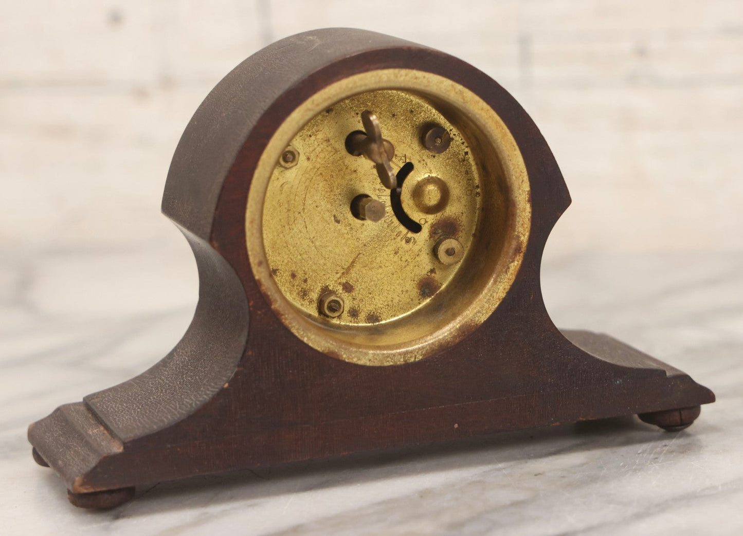 Lot 069 - Antique New Haven Clock Co. Tambour Mantel Clock Awarded For Excellence In Window Trimming, October 1921, The Scholl Mfg. Co., Untested, 3-1/2" H