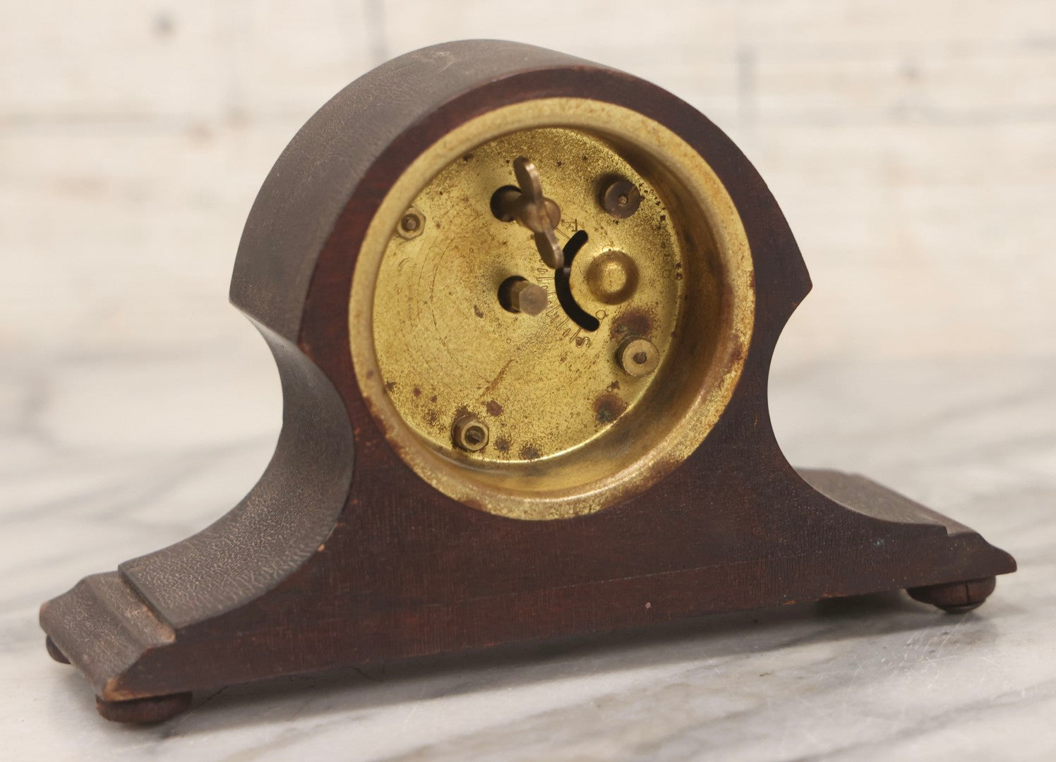 Lot 069 - Antique New Haven Clock Co. Tambour Mantel Clock Awarded For Excellence In Window Trimming, October 1921, The Scholl Mfg. Co., Untested, 3-1/2" H