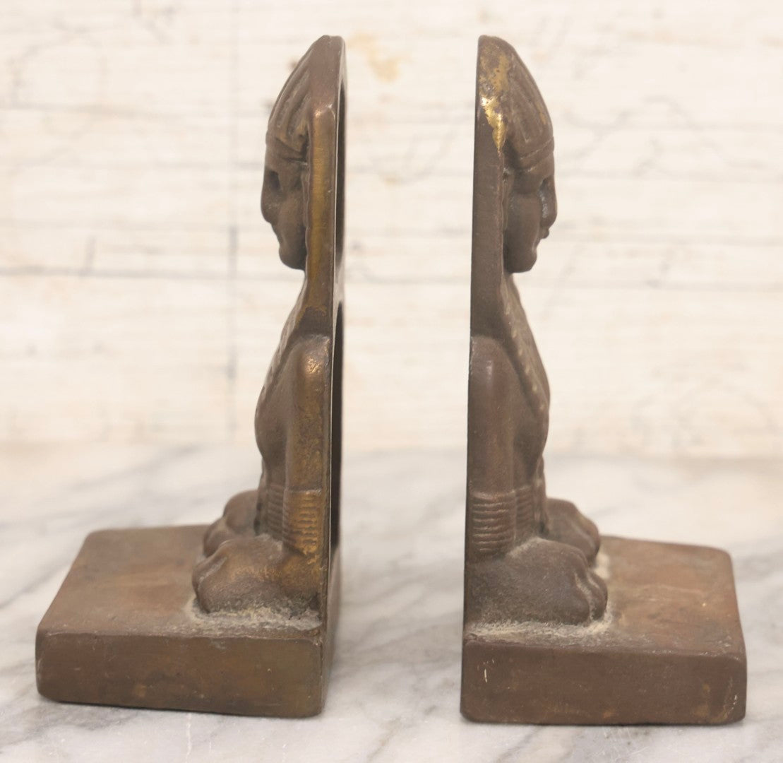 Lot 070 - Pair Of Antique Cast Iron Egyptian Revival Sphinx Form Bookends With Bronze Finish, 6" H Each