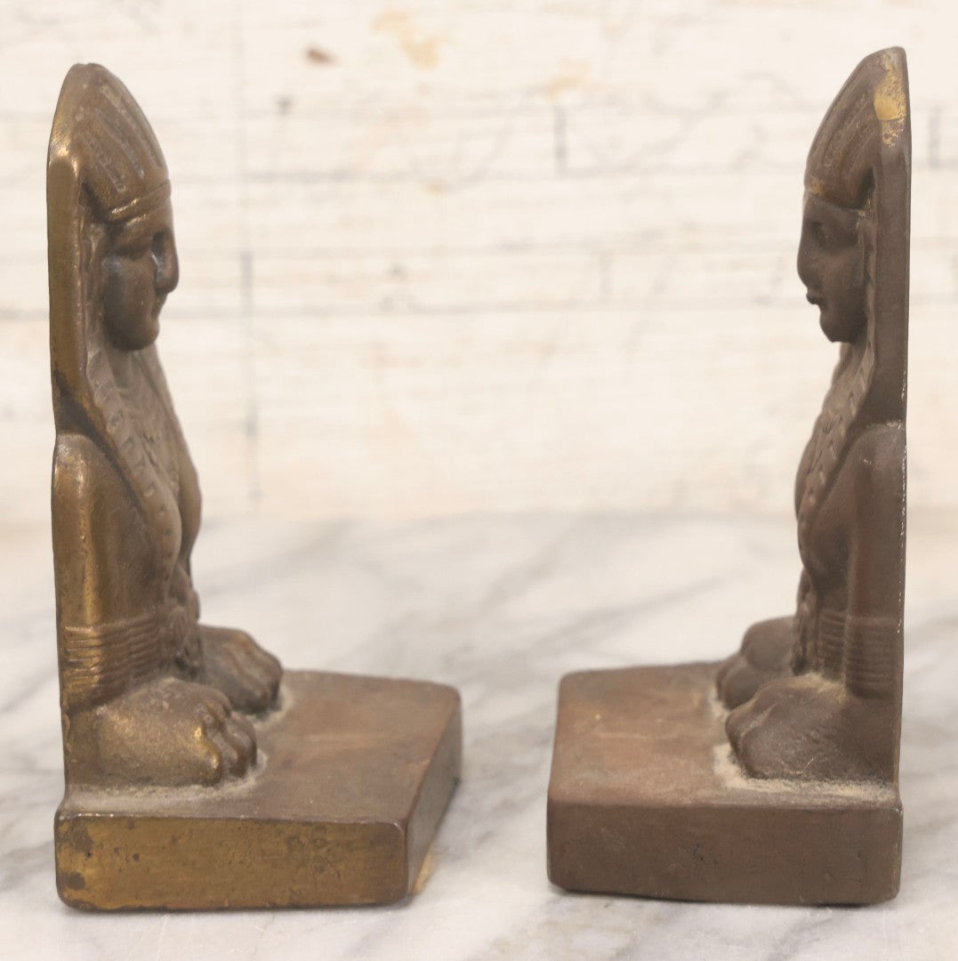 Lot 070 - Pair Of Antique Cast Iron Egyptian Revival Sphinx Form Bookends With Bronze Finish, 6" H Each
