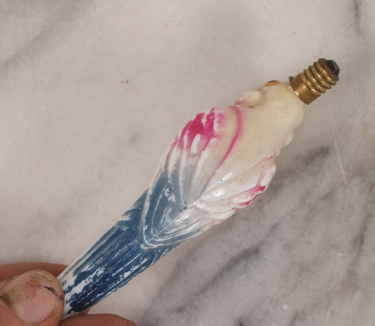 Lot 071 - Trio Of Antique Hand Painted Figural Candelabra Light Bulbs Including Santa Claus, Little Boy, And Parrot, 3-1/2" To 4-1/4" L