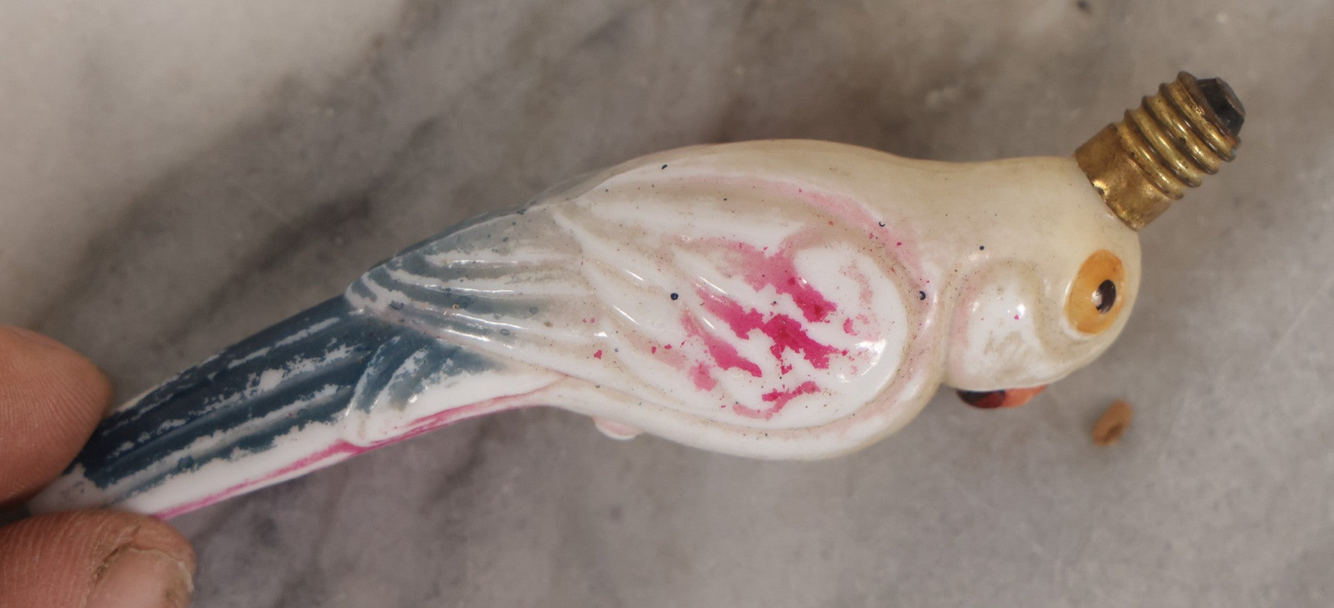 Lot 071 - Trio Of Antique Hand Painted Figural Candelabra Light Bulbs Including Santa Claus, Little Boy, And Parrot, 3-1/2" To 4-1/4" L