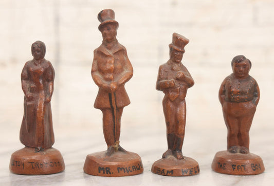 Lot 072 - Grouping Of Four Vintage Composition Charles Dickens Character Figurines By Bonnie Blink Studios, Winchester, Massachusetts, “Betsy Trotwood,” “The Fat Boy,” “Sam Weller,” And “Mr. Micawber," 2-1/2" To 3-1/2" H